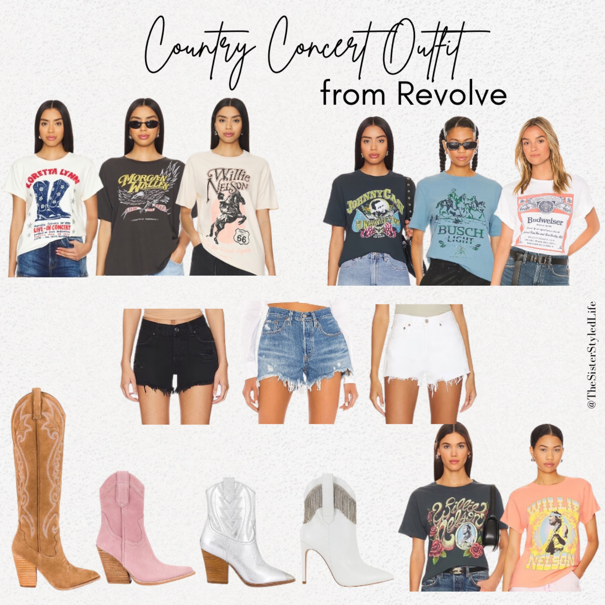 Graphic Tees, cutoff denim shorts & boots! The perfect Country Concert Outfit! Add jewelry & a purse to dress it up…or not! Cute & comfortable!
Concert, country, graphic T, t-shirt, shorts, cowboy boots, western

#LTKfindsunder100 #LTKover40 #LTKFestival