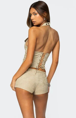 Edikted Sloane Faux Suede Halter Top | PacSun