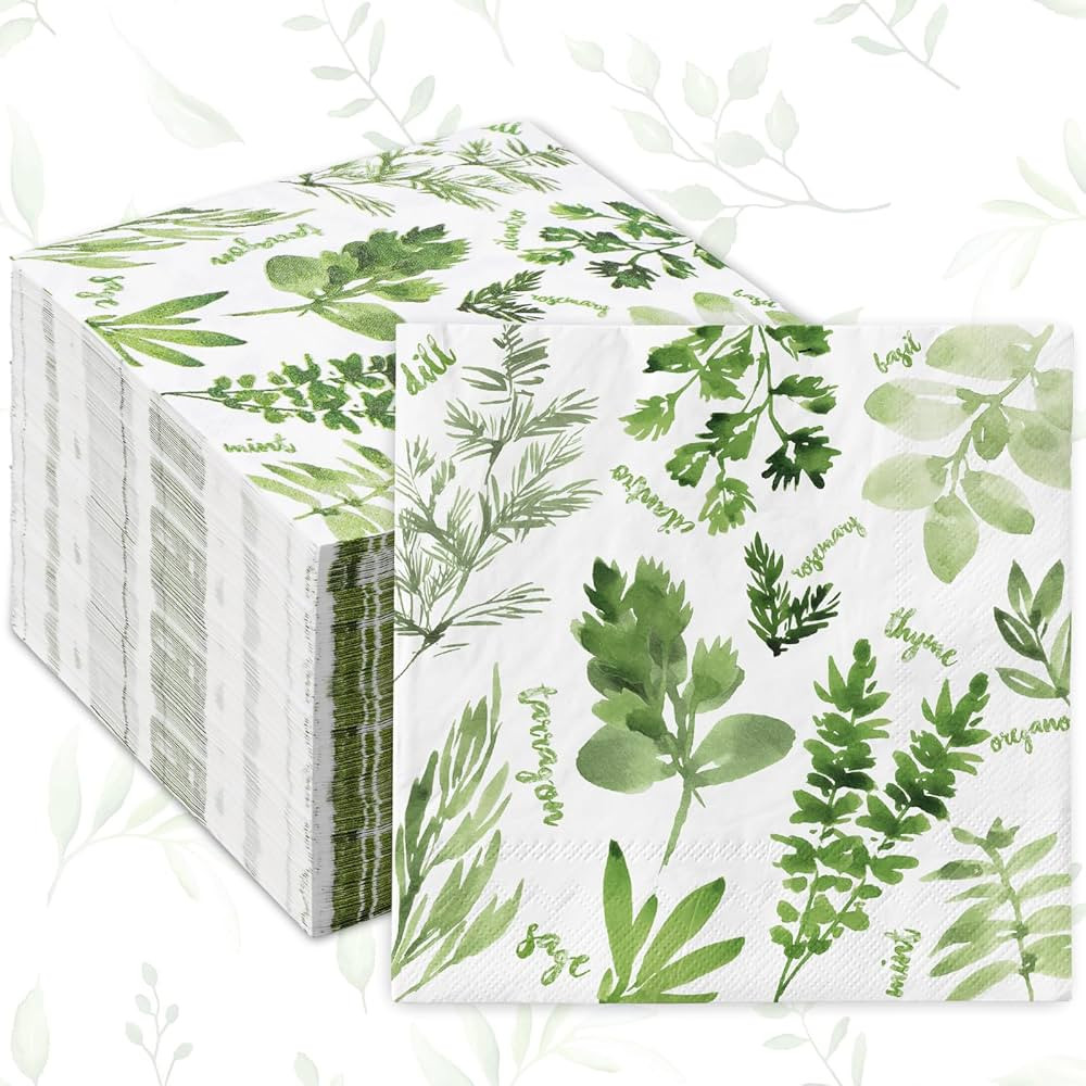 AnyDesign 80Pcs Herb Paper Napkins Green Plant Leaves Disposable Luncheon Napkins Spring Dessert ... | Amazon (US)