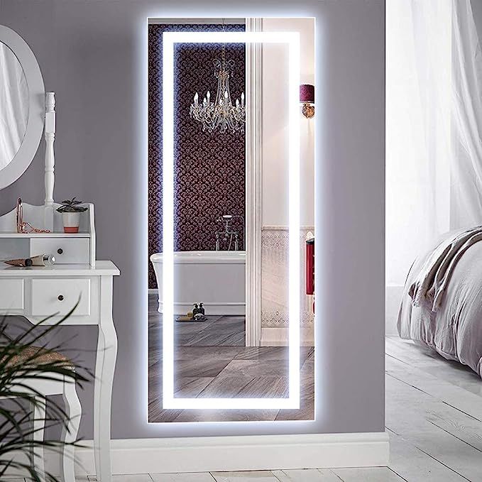 QiMH Vertical 47x22 Inch Wall Mounted LED Lighted Vanity Mirror with Aluminum Frame Backlit, Bedr... | Amazon (US)