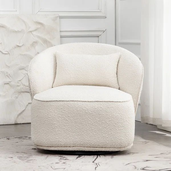 Deshaune 33" Wide Boucle Upholstered Swivel Barrel Chair (No Assembly Required) | Wayfair North America