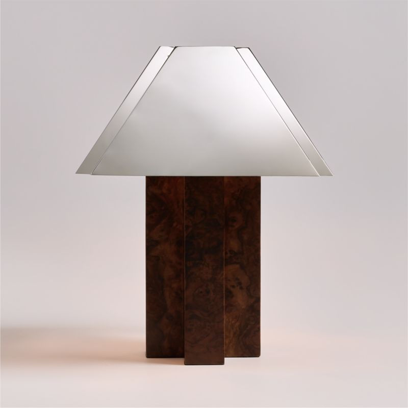 Eclat Burl Wood Table Lamp with Metal Shade | Crate & Barrel | Crate & Barrel