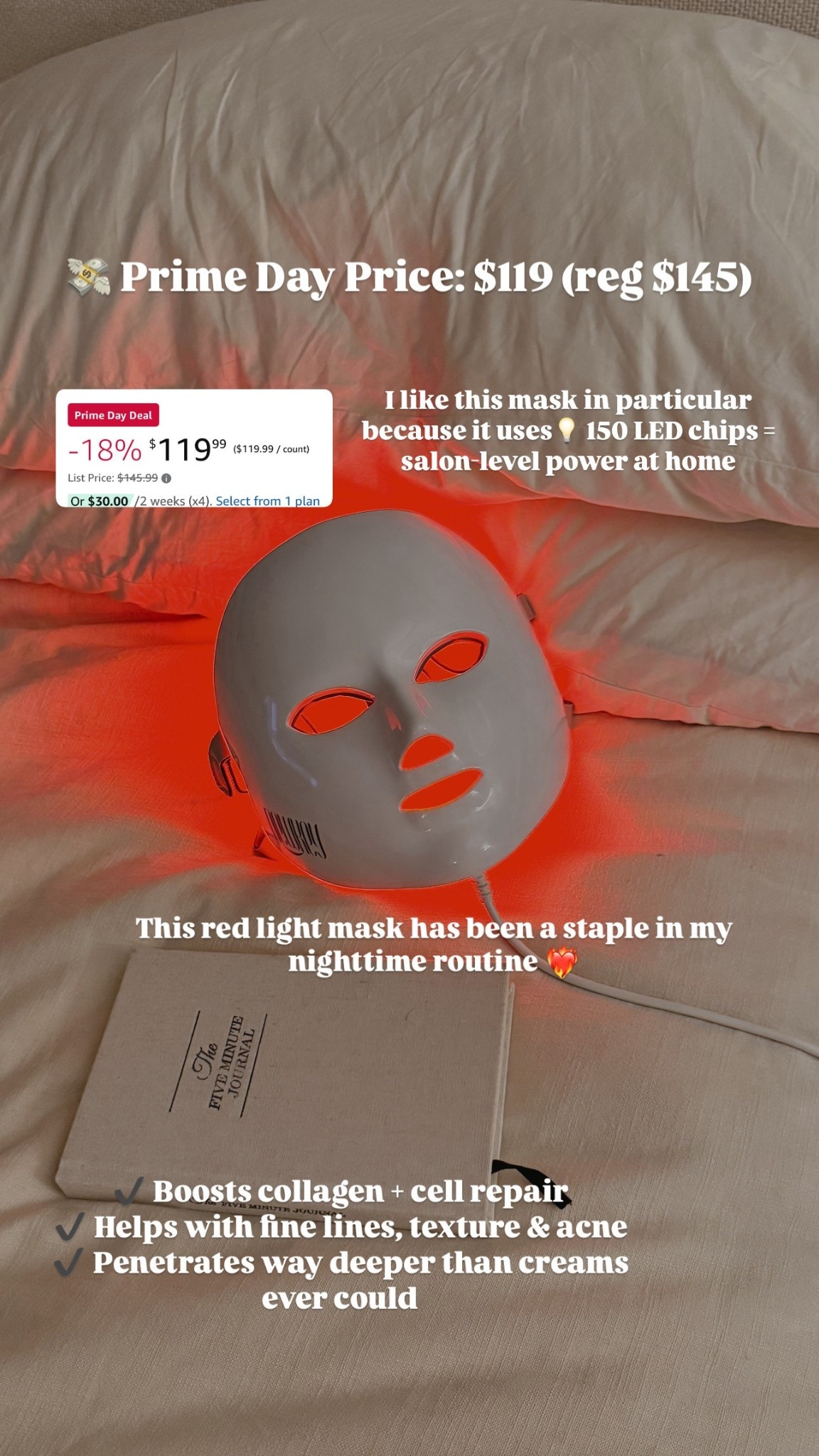 This red light mask has been a staple in upgrading my nighttime routine 😴 It boosts collagen and cell repair and help with fine lines, texture, and acne. 

#LTKSaleAlert #LTKOver40 #LTKBeauty