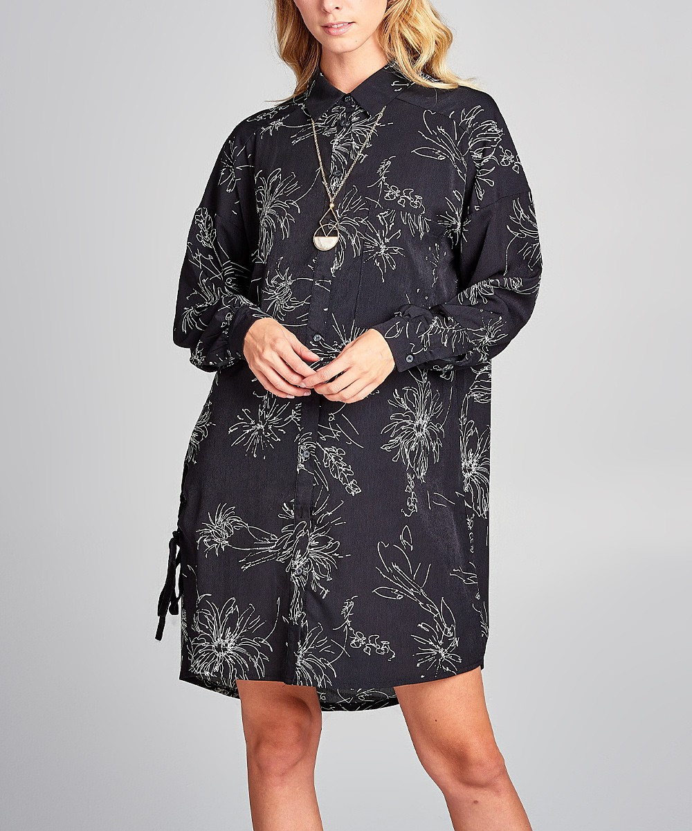 Love, Kuza Women's Casual Dresses Black - Black Floral Button-Up Shift Dress | Zulily