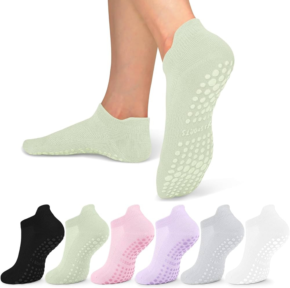 6 Pairs Pilates Socks with Grips for Women-Non-Slip Yoga Socks for Ballet Dance Barefoot Workout ... | Amazon (US)