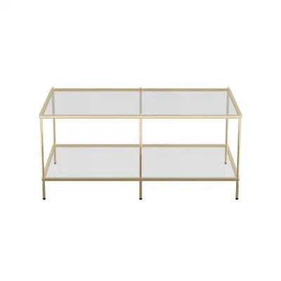 Southern Enterprises Pandora 43 in. Warm Gold Large Rectangle Glass Coffee Table with Shelf-HD748... | The Home Depot