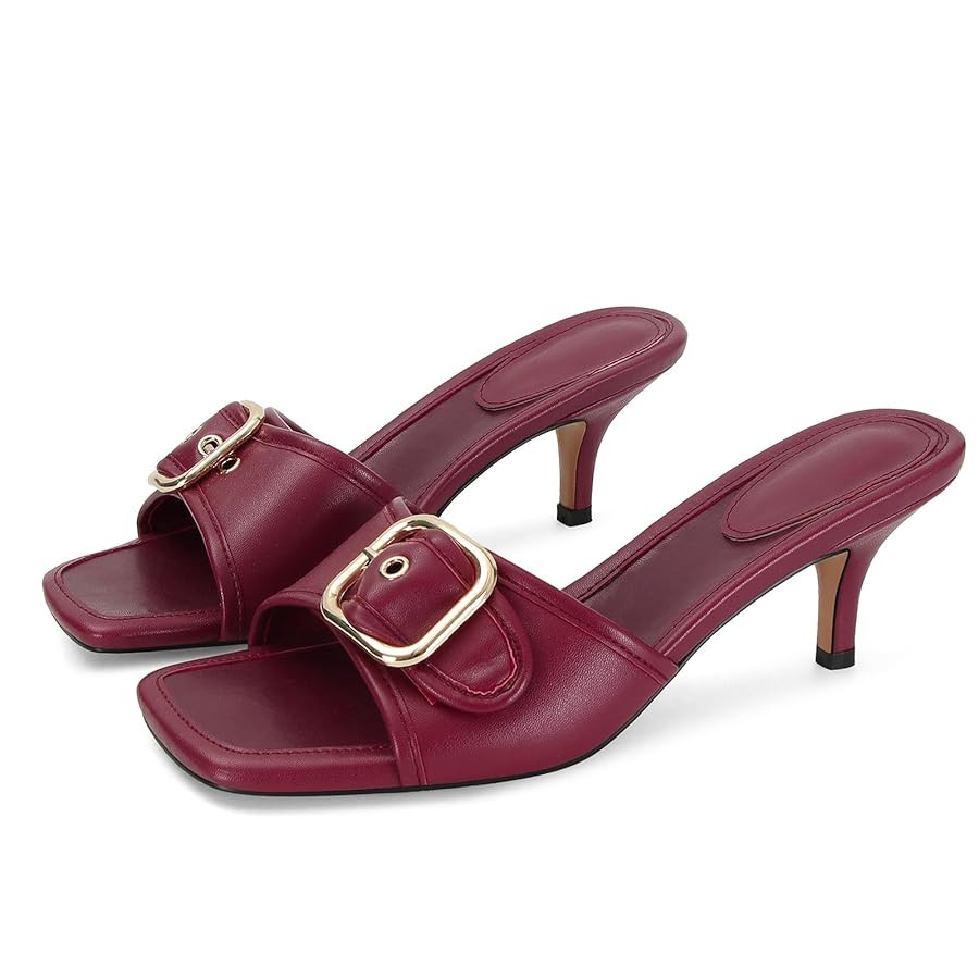 Dsevht Black Kitten Heel Sandals Stiletto Low Heels Slip On Slides Mule Sandal Square Open Toe Dr... | Amazon (US)