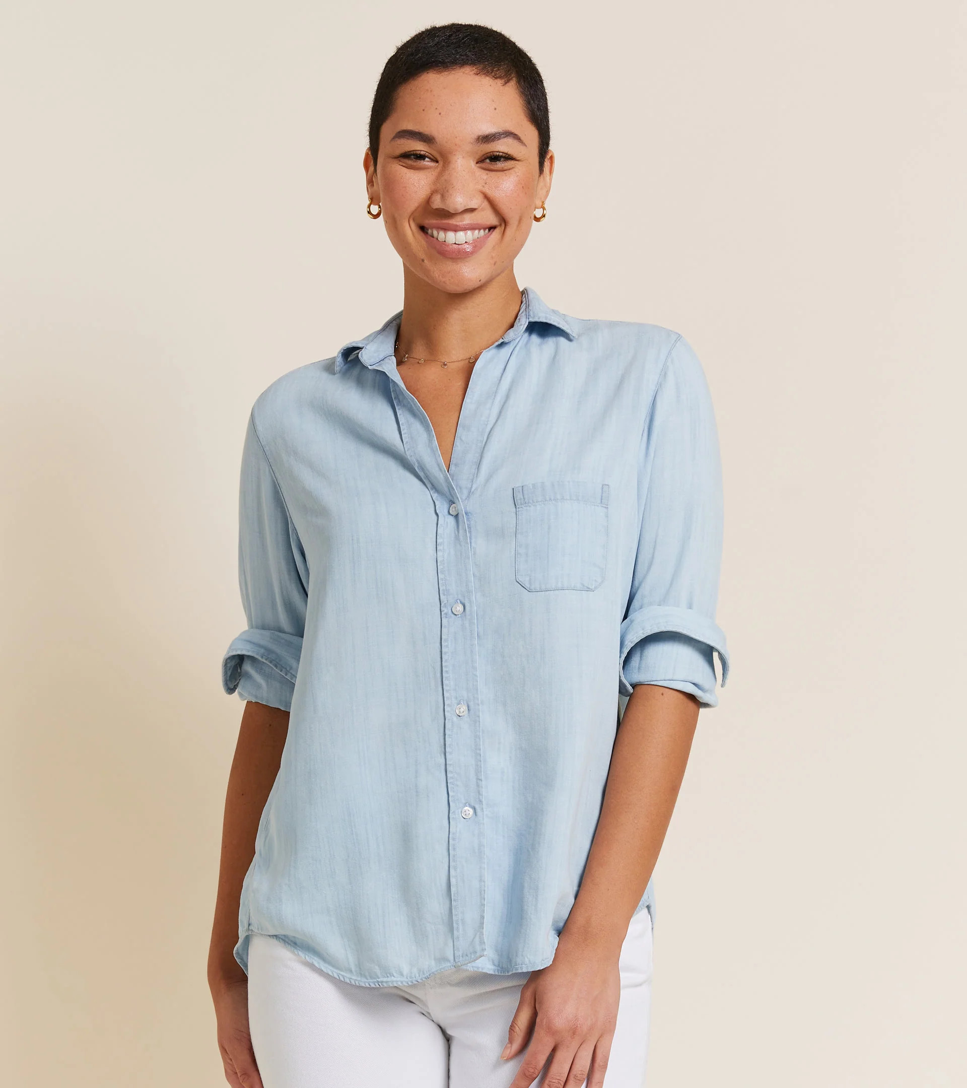 The Hero Button-Up Shirt Classic Light Wash, Liquid Denim | Grayson