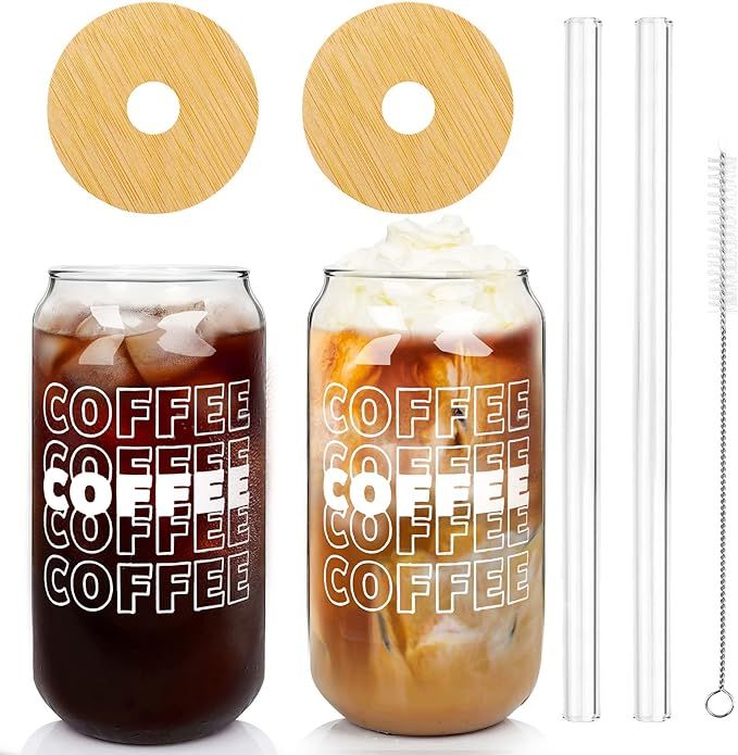 Iced Coffee Cup, Iced Coffee Cups with Lids and Straws, Beer Can Glass with Lids and Straw, Iced ... | Amazon (US)