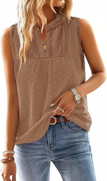 Falechay Womens Summer Tops V Neck Blouses for Women Boho Clothing Dressy Casual Flowy Lace Sleev... | Amazon (US)
