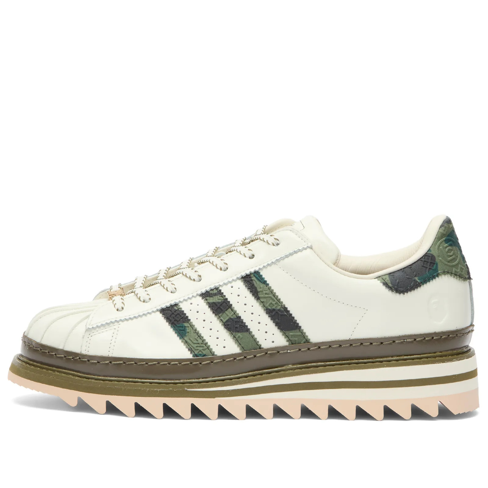 Adidas x CLOT x Bape Superstar by Edisen Chen Sneaker in Off White/Branch/Olive Cargo, Size UK 4.5 | END. Clothing