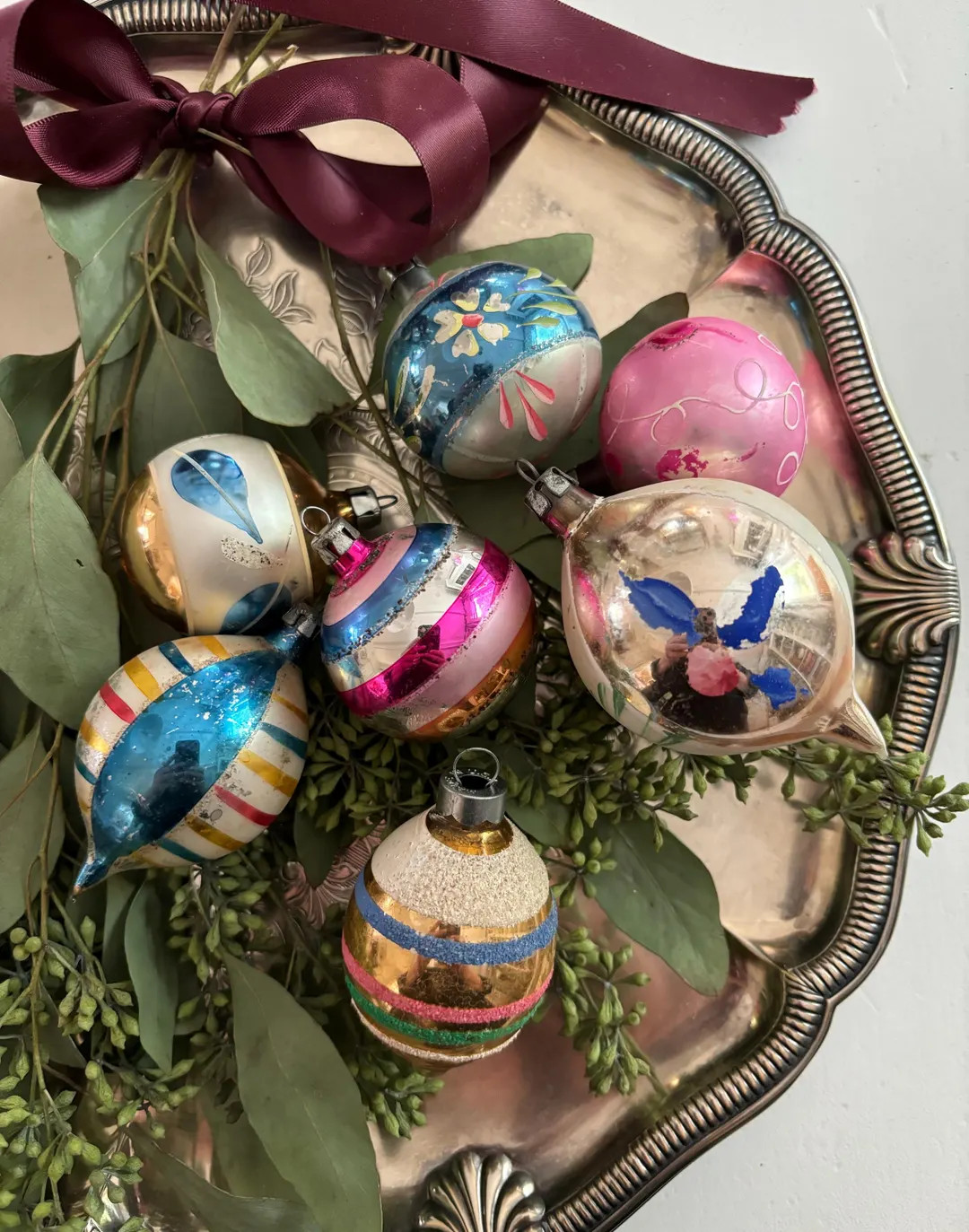 Vintage Glass Holiday Ornaments-blue, Pink, Gold Set/7 - Etsy | Etsy (US)