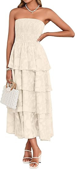 Simplee Womens Summer Strapless Maxi Dress 2026 Boho Floral Off Shoulder Wedding Guest Dresses Ti... | Amazon (US)