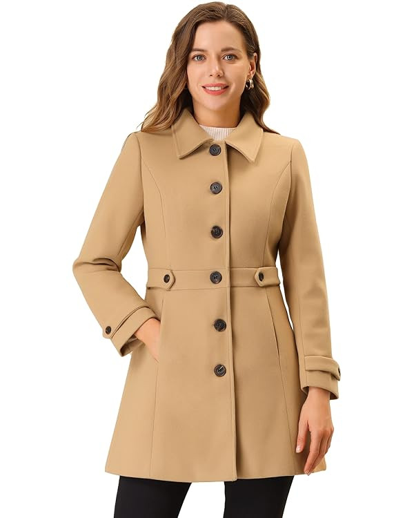 Allegra K Women's Winter Classic Outwear Overcoat with Pockets Single Breasted Pea Coat | Amazon (US)