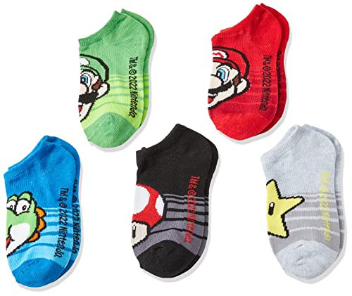 Mario boys Mario 5 Pack No Show Socks, Multi, 6-8.5 US | Amazon (US)