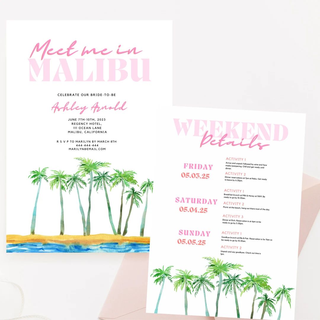 Meet Me in Malibu Bachelorette Invitation Bachelorette Party - Etsy | Etsy (US)