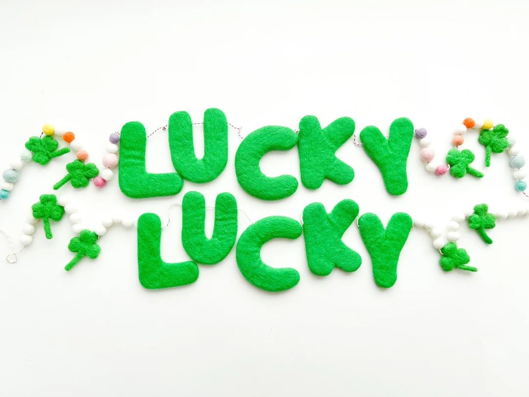 LUCKY Felt Letter Garland With Mini Felt Balls & Clovers 3 Color Way Options St. Patrick's, Lepre... | Etsy (US)