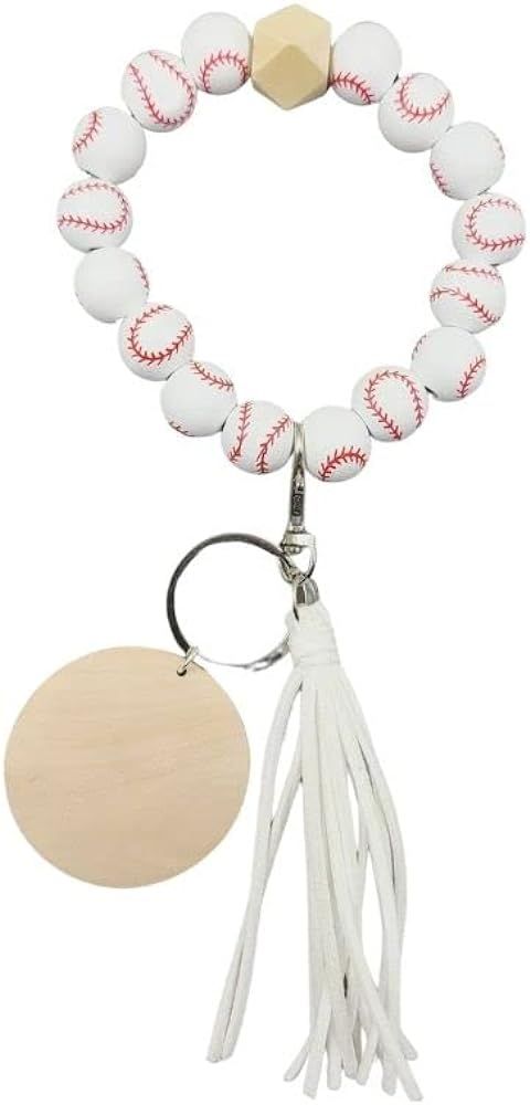 Fuqimanman2020 Baseball Softball Bracelet Keychain Wooden Bead Tassel Wristlet Key Ring Sports Lo... | Amazon (US)