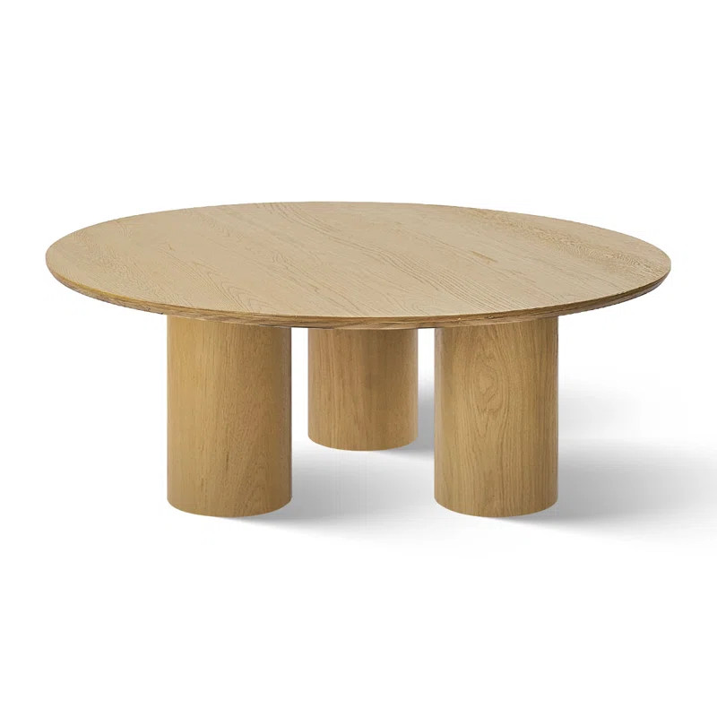 BAGUETTE40" DrumArchitectural Design Rich White Oak Wood With 3 Legs Pedestal Round Coffee Table | Wayfair North America