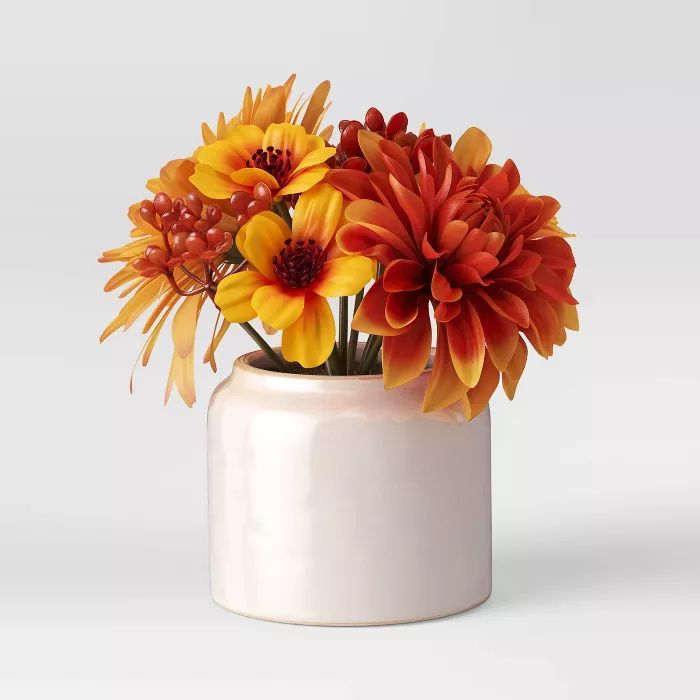 5&#34; x 5.5&#34; Artificial Rust Mum Plant Arrangement in Ceramic Pot - Threshold&#8482; | Target