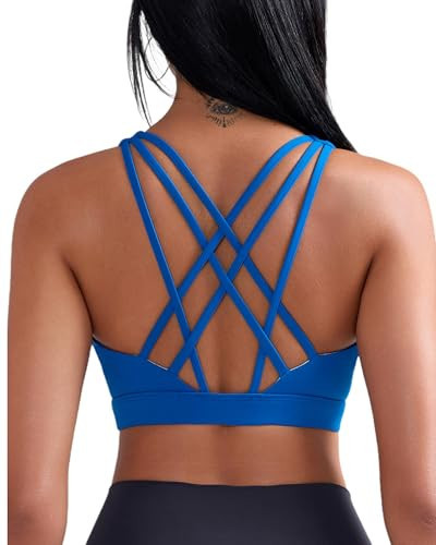 RUNNING GIRL Sports Bras for Women, High Support Strappy Blue Running Sports Bra (3111 Royal Blue XXL) | Amazon (US)