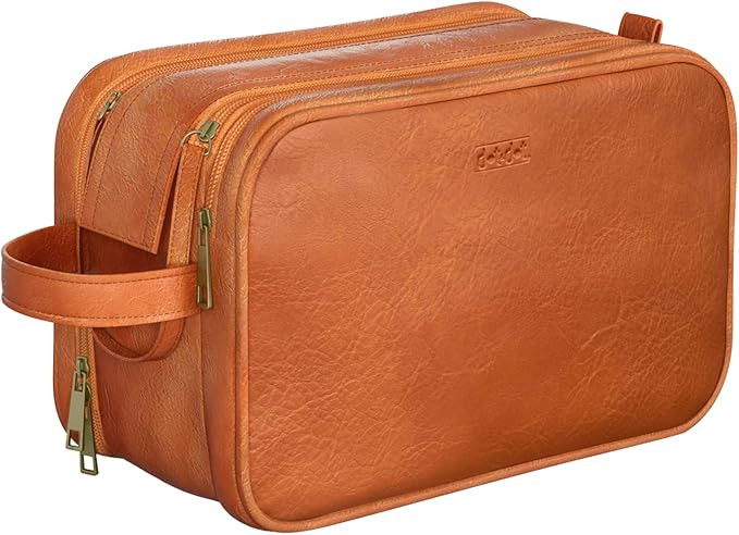 Leather Toiletry Bag for Men Women - Spacious Womens Mens Toiletry Travel Bag, Large Travel Toile... | Amazon (US)