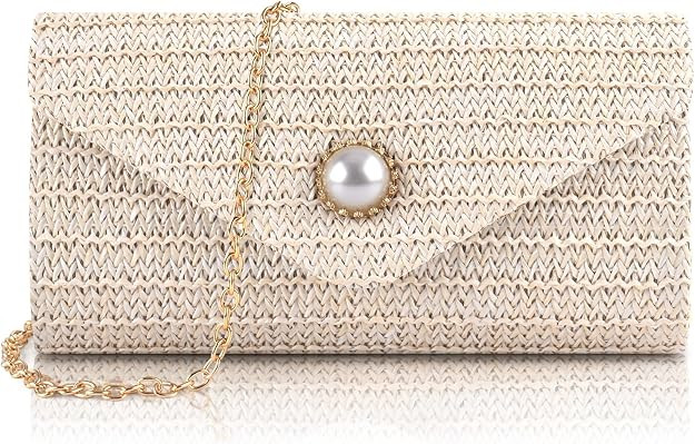 PACETAP Straw Clutch Purse for Women, Pearl Decoration Boho Crossbody Bags Handbags for beach,vac... | Amazon (US)