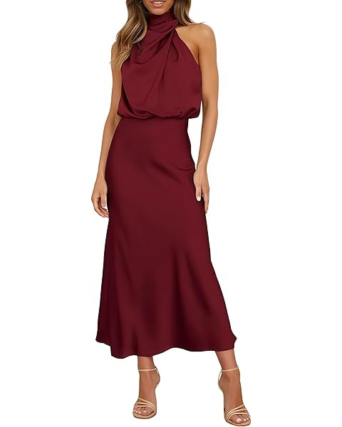 PRETTYGARDEN Women's 2025 Summer Satin Dress Elegant Sleeveless Mock Neck Cocktail Party Maxi Dre... | Amazon (US)