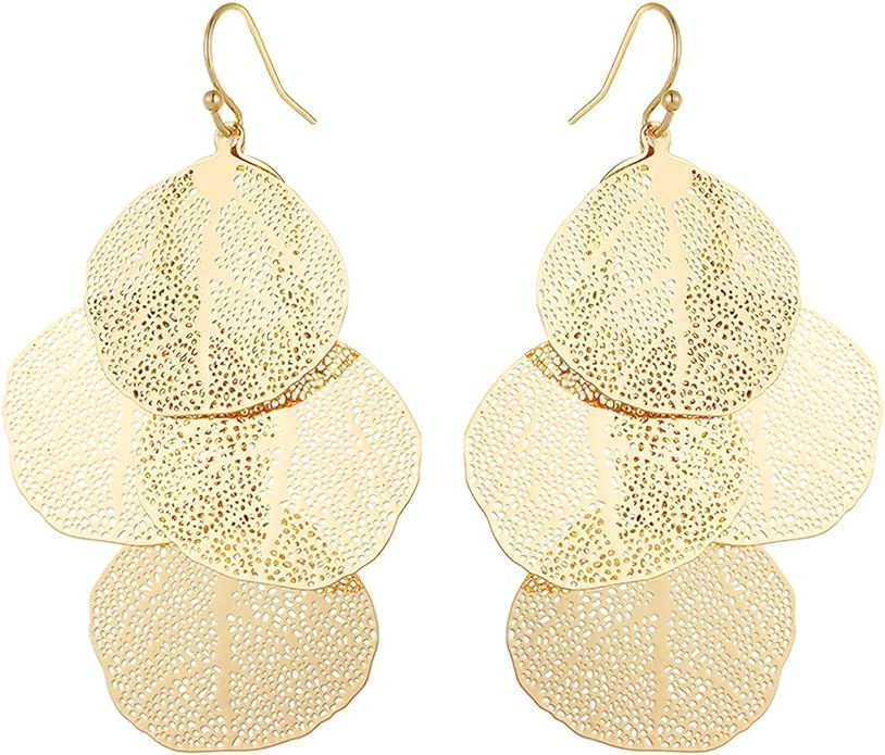 Bohemian Boho Filigree Leaf Chandelier Dangle Earrings for Women – Handcrafted Delicate – 14K... | Amazon (US)