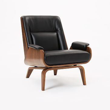 Paulo Bent Lounge Chair, Parc Leather, Black | West Elm (US)