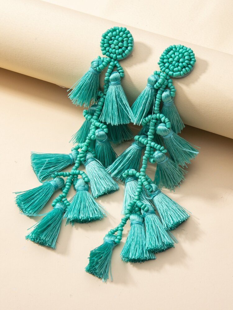 Beaded Tassel Drop Earrings | SHEIN