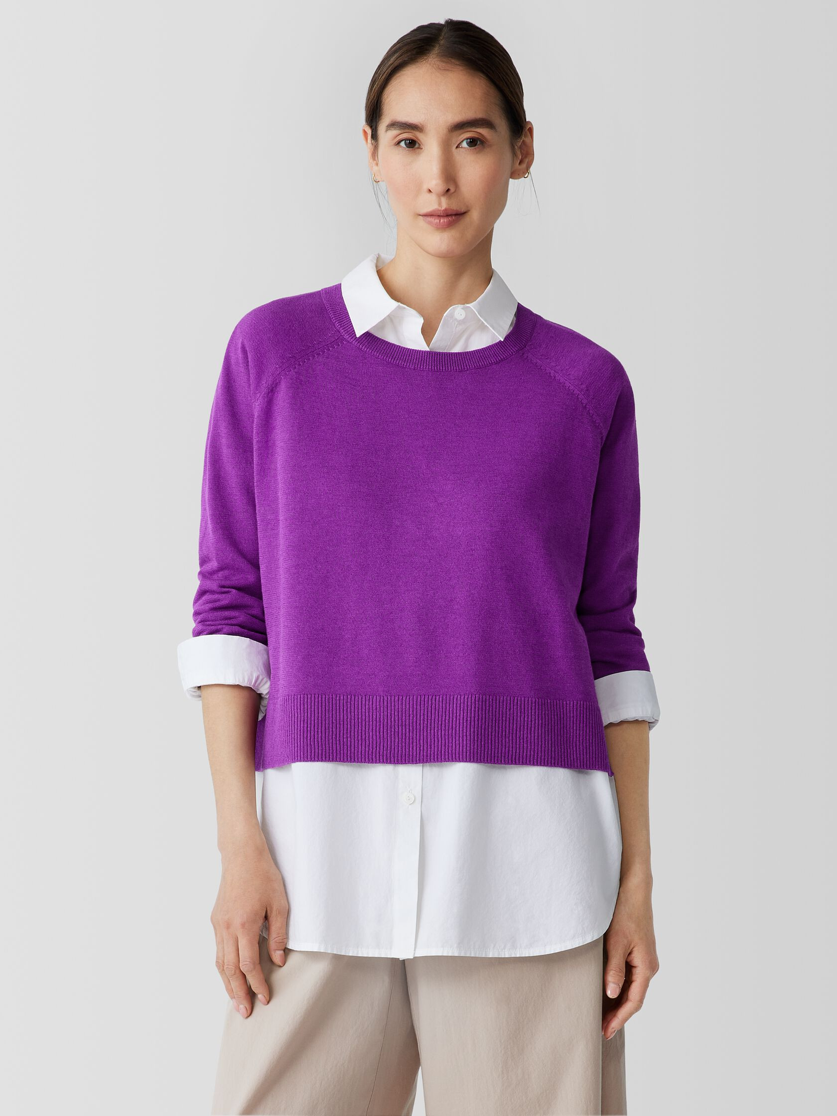 Organic Linen Cotton Raglan-Sleeve Top | Eileen Fisher
