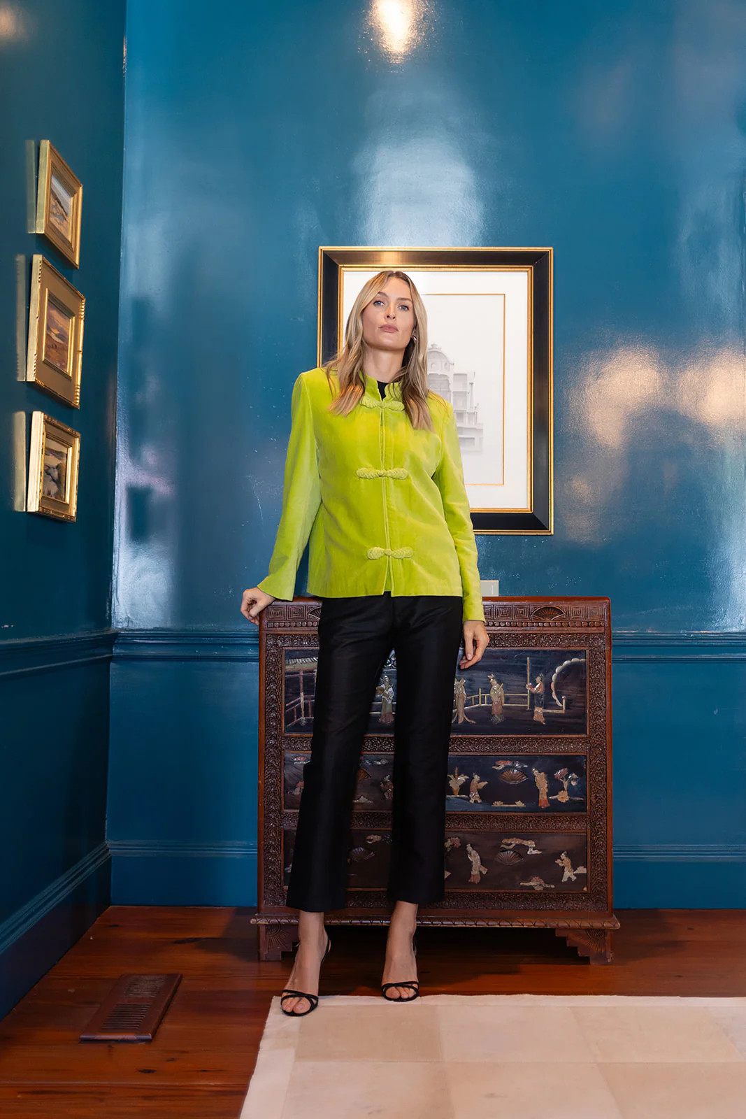 Mandarin Velvet Jacket - Matcha | Julia Amory