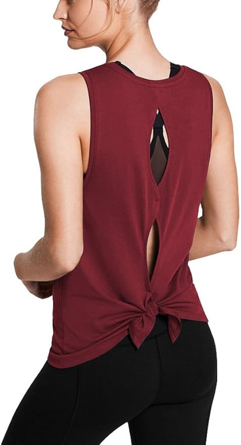 Mippo Women's Workout Clothes Sexy Open Back Yoga Shirts Tie Back Sports Tank Tops | Amazon (US)