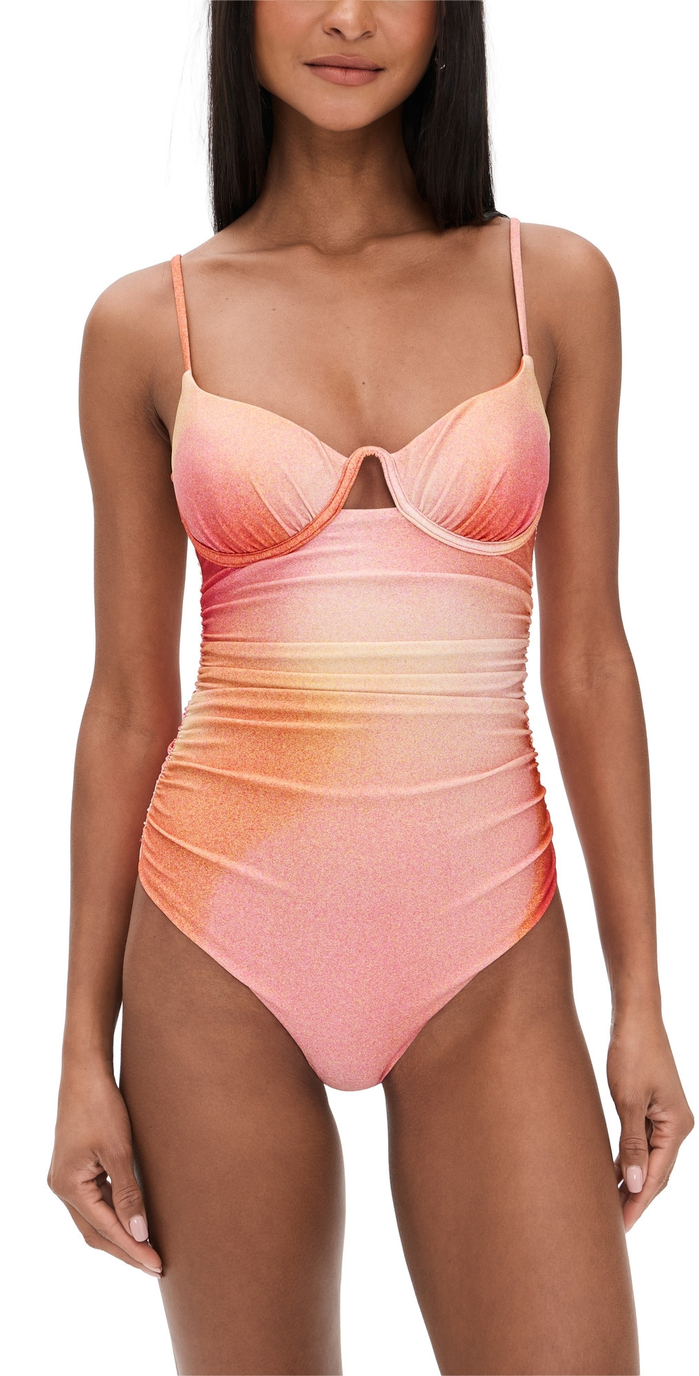 SIMKHAI Laine Ruched One Piece Golden Hour Sunset L | Shopbop