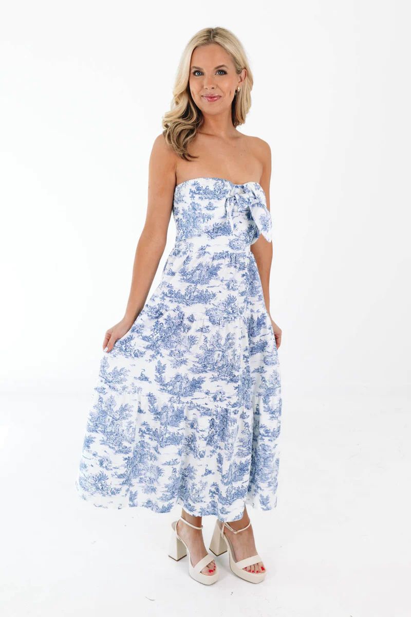 Into The Woods Midi Dress - White/Blue | The Impeccable Pig