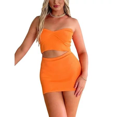 Ma&Baby Women Cut-Out Tube Top and Mini Skirt Set Orange Two-Piece S M L XL | Walmart (US)