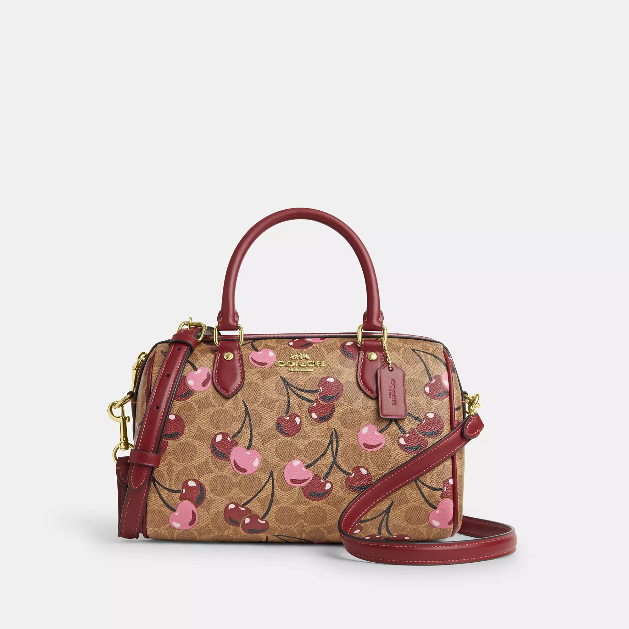 Rowan Satchel Bag In Signature Canvas With Cherry Print | Coach Outlet CA