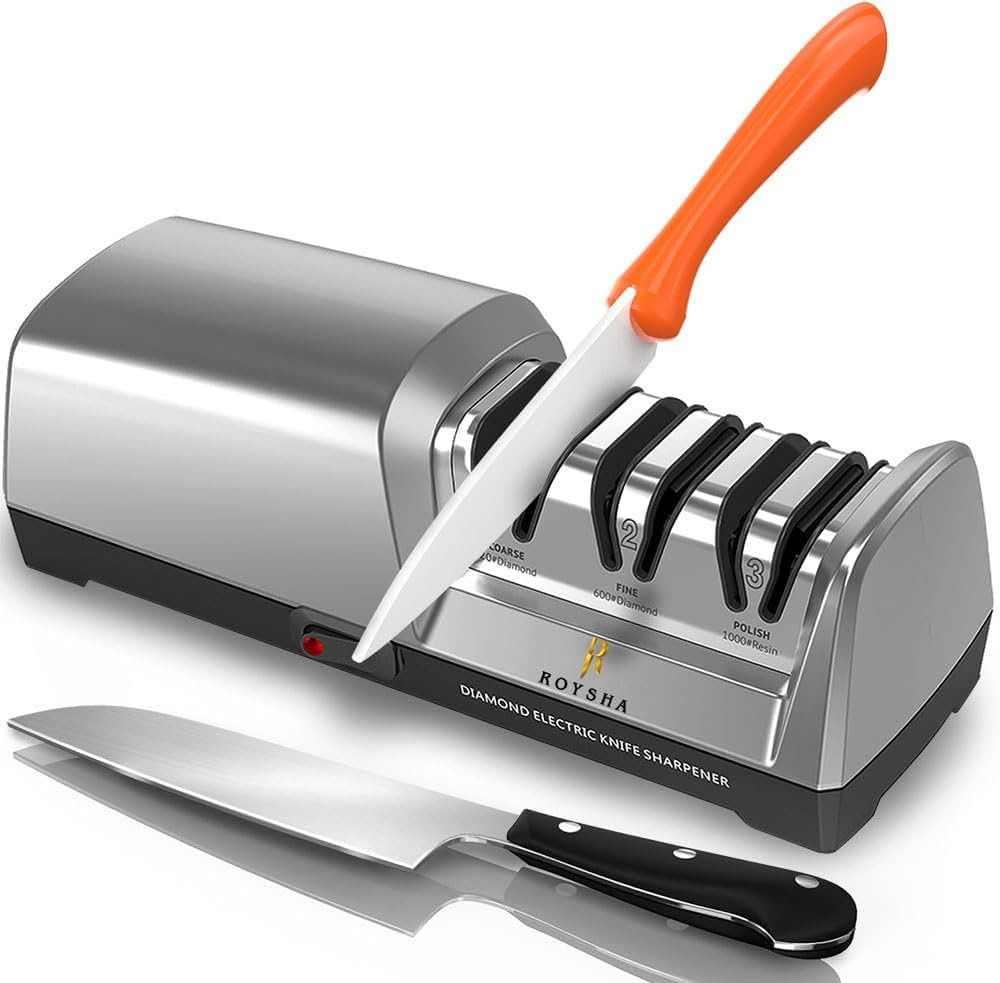 Electric Knife Sharpener 3 Stage - 100% Diamond Abrasives with 15°Precision Angle Guide, for Sha... | Amazon (US)