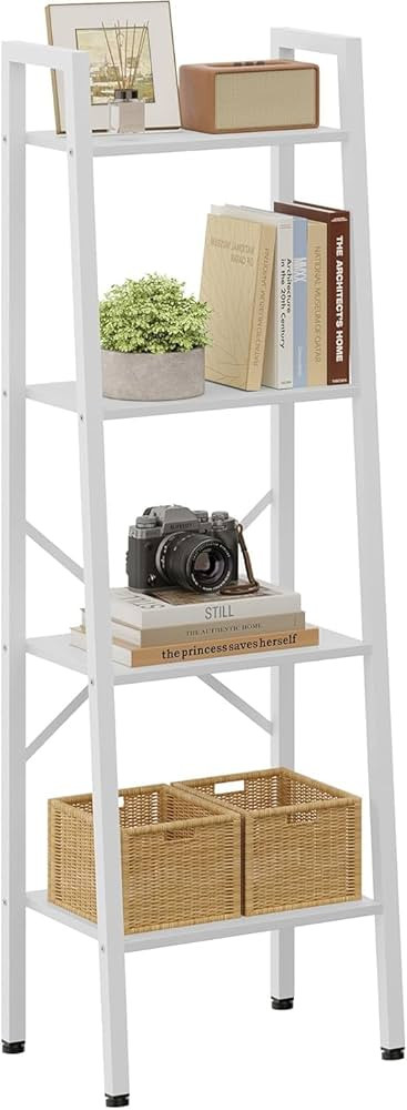Hoctieon 4-Tier Industrial Ladder Bookshelf, Narrow Ladder Shelf, Tall Standing Bookshelf, Skinny... | Amazon (US)