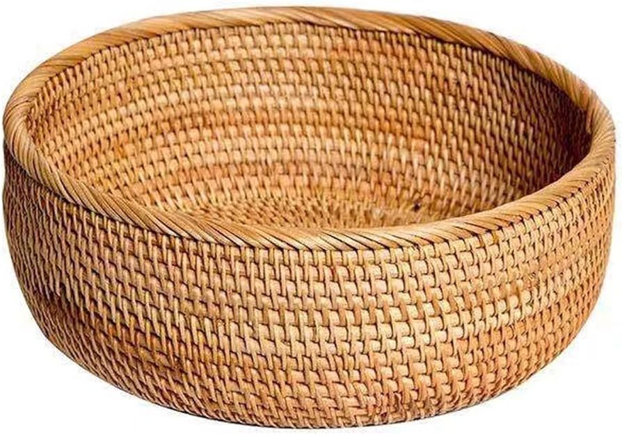 Junnfun Round Rattan bread Basket - Natural Wicker Fruits Bread Basket,Round Fruit Woven Basket B... | Amazon (US)