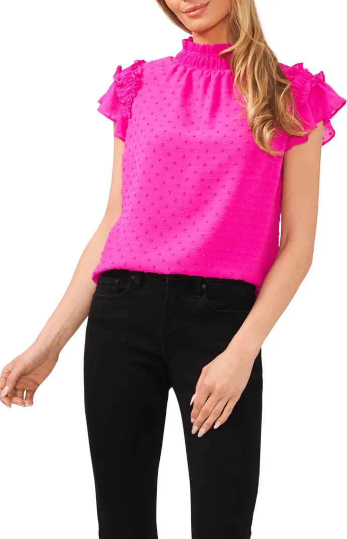 Clip Dot Ruffle Mock Neck Crepe Top | Nordstrom