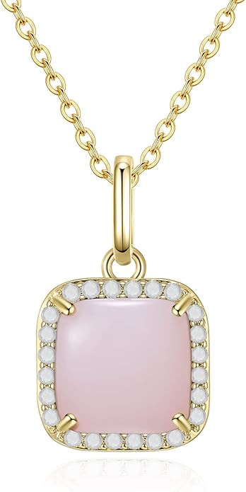 Jupiter Natural Gemstone Square Necklace, 925 Sterling Silver Birthstone Pendant Necklace with Di... | Amazon (US)