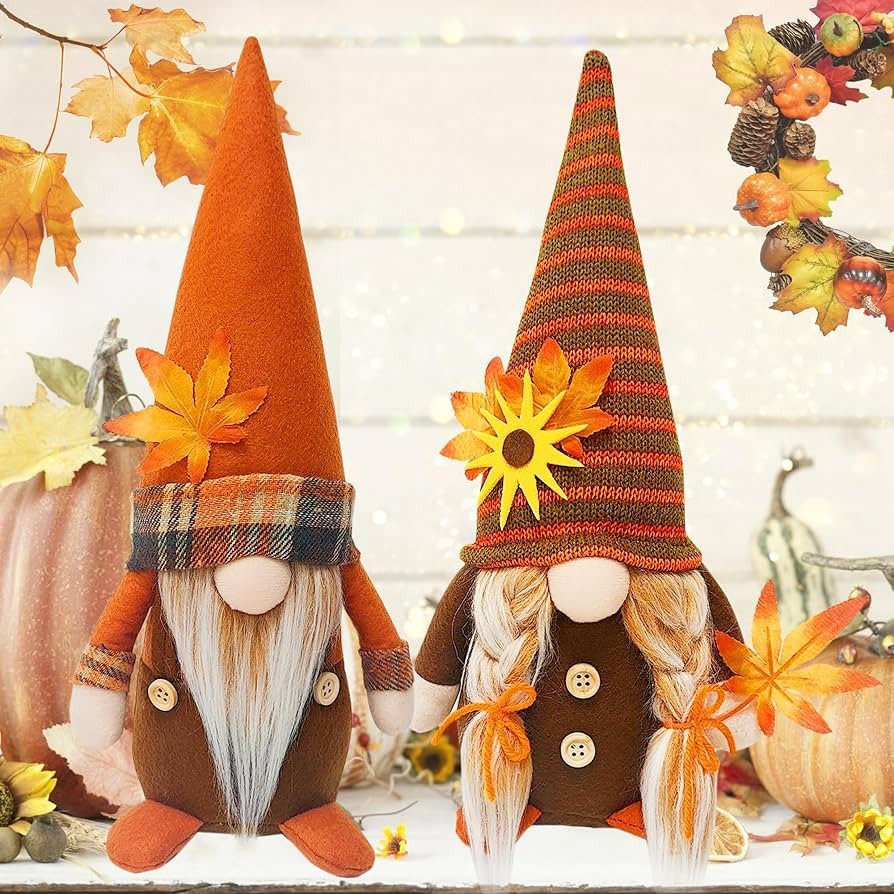 Fall Gnomes Decor, 2Pack Handmade Fall Thanksgiving Gnomes Plush Decorations with Maple Leaves, S... | Amazon (US)