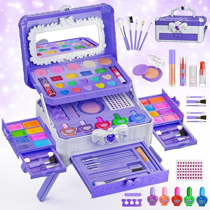 Kids Makeup Sets for Girls - Washable Makeup Toys with Mirror, Real Dressing Table with Stand Pri... | Amazon (US)