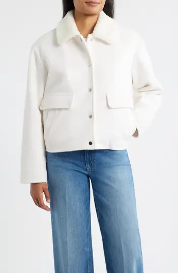 Bernardo Faux Shearling Lined Crop Jacket in Brigth White at Nordstrom Rack, Size X-Large | Nordstrom Rack