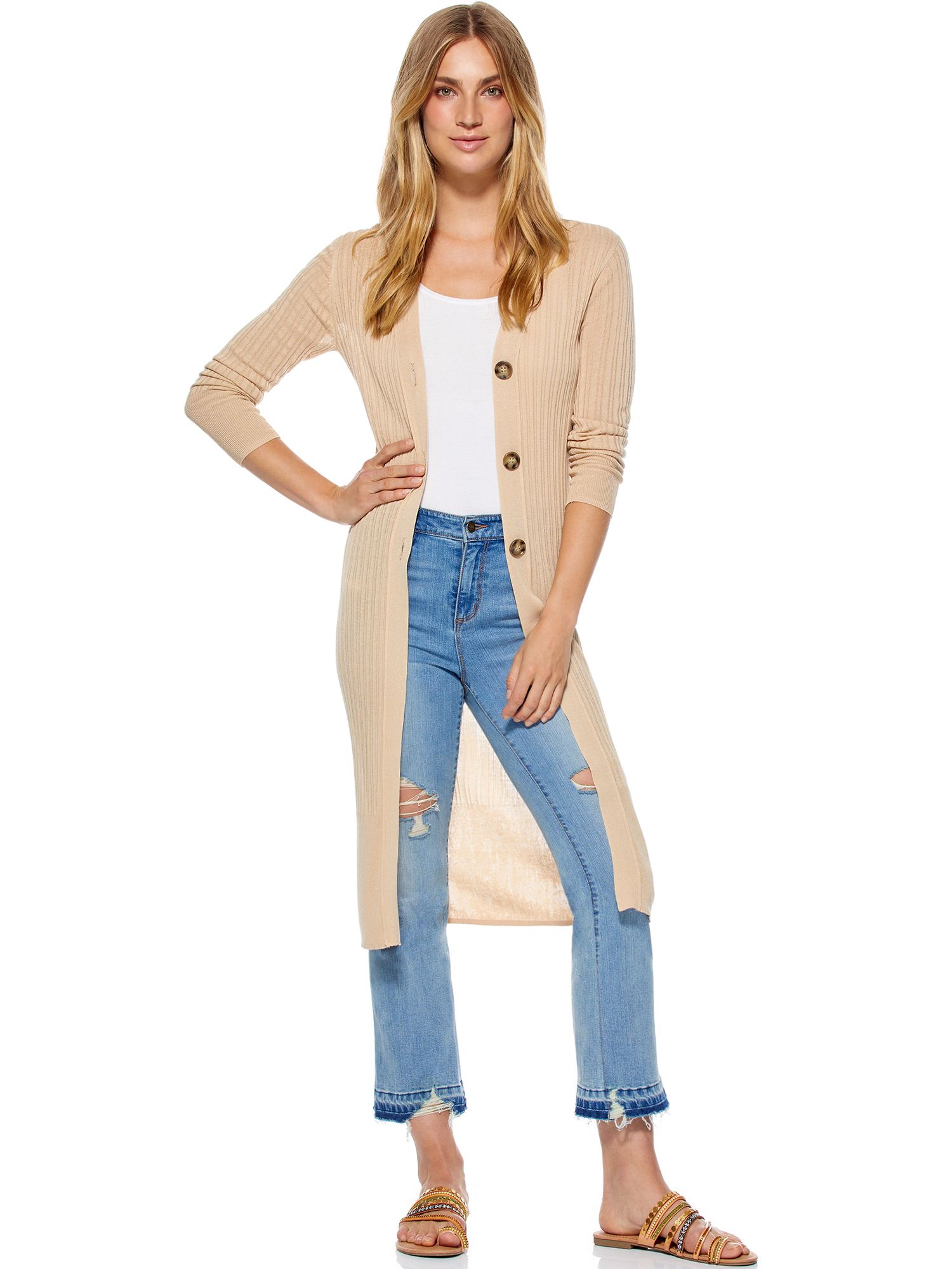 Scoop Women’s Long Cardigan Button Front Knit Sweater | Walmart (US)