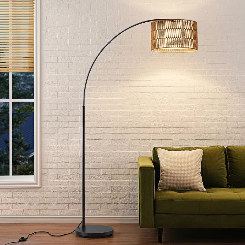 76'' Rattan Arched Dimmable Floor Lamp With Remote Control And Bulb Included | Wayfair North America