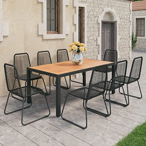 Keeiluna 9-Piece Outdoor Dining Set, Black and Brown Powder-Coated Steel Frame, Rectangular Table with 8 Chairs, UV-Resistant PVC Rattan Patio Furniture Set for Garden and Terrace Gatherings | Amazon (US)