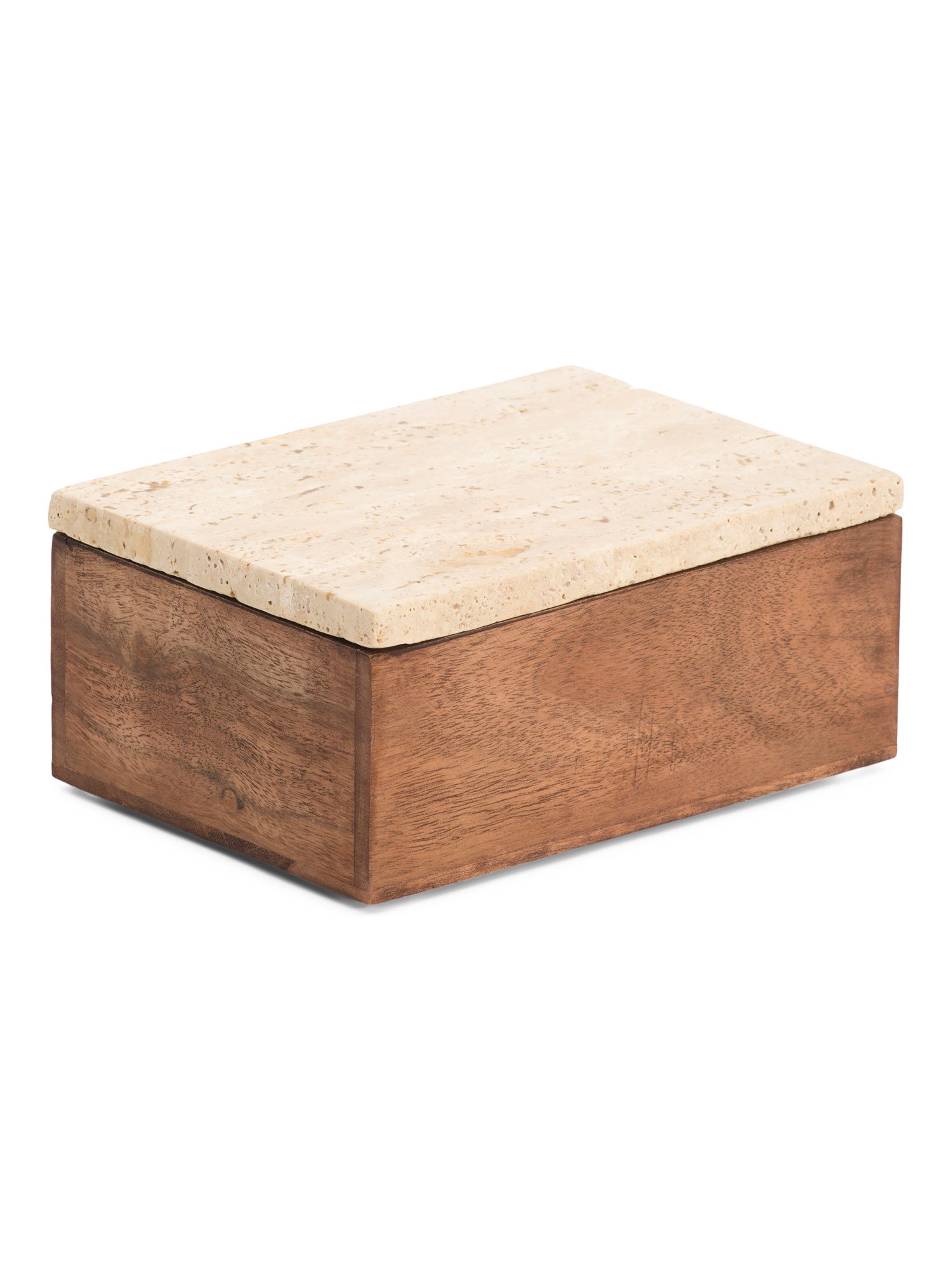7in Wood And Travertine Box | Marshalls
